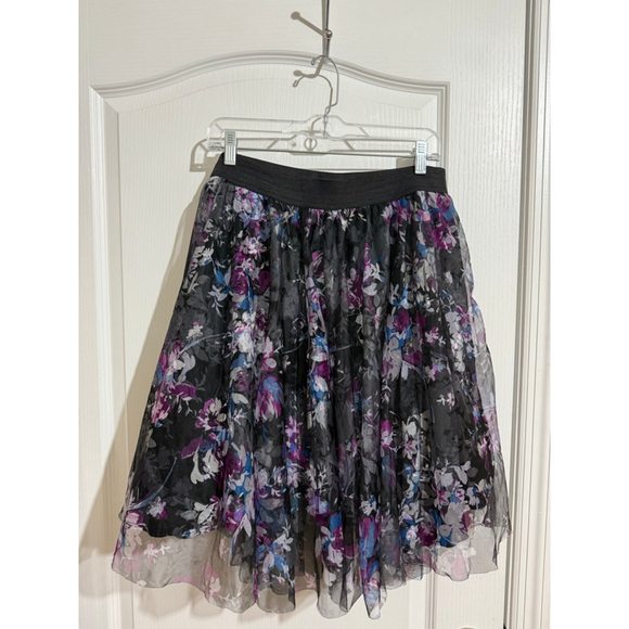 Women's Torrid Plus 1X Black Purple Floral Mesh A-Line Skirt - Picture 2 of 11